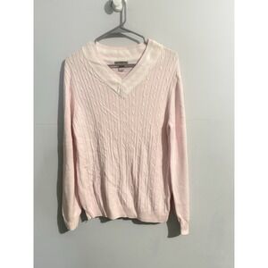 White Stag‎ Sporty Pink Cableknit V-Neck Sweater Women's Size XL